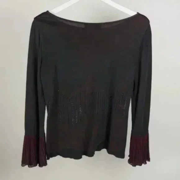 Escada Black and Red Rhinestone Damask Top